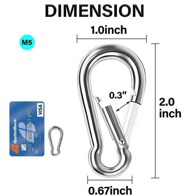 Lsqurel Spring Snap Hook, Lsqurel 304 Stainless Steel Carabiner Steel Clips Keychain Heavy Duty Quick Link for Camping Hiking Traveling (M5 30pcs) - Image 2